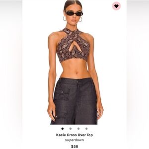 Superdown Black Brown Flirty Peekaboo Crisscross Halter Crop Top Bralette